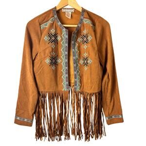 Flying Tomato Fringe Jacket Brown Faux Suede Womens Medium Boho Southwest Hippie